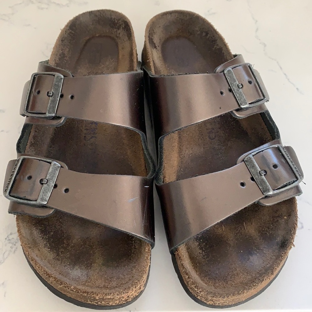 Birkenstock pewter soft foot bed Arizona sandal
